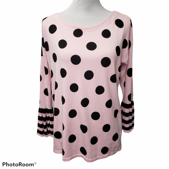 RED Sweater Pink Black Polka Dot Bell Sleeves - Picture 1 of 7